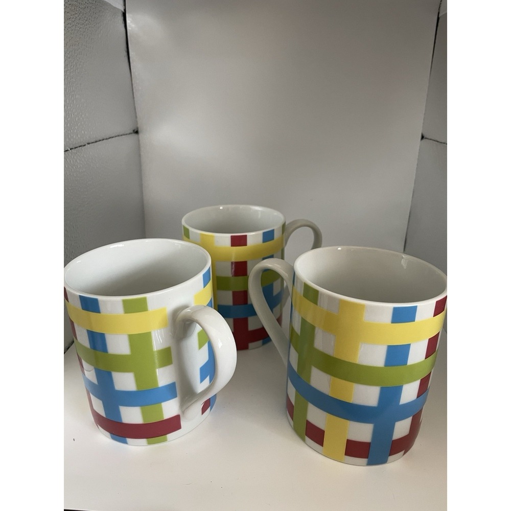 I. Go‎ finger Co Primary Colors Weaved Lines Coffee Mugs Set Of 3